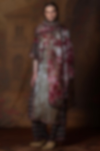 Beige & Red Kota Silk Printed Dupatta by Rajdeep Ranawat at Pernia's Pop Up Shop