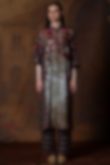 Beige & Red Modal Satin Printed Pants by Rajdeep Ranawat at Pernia's Pop Up Shop