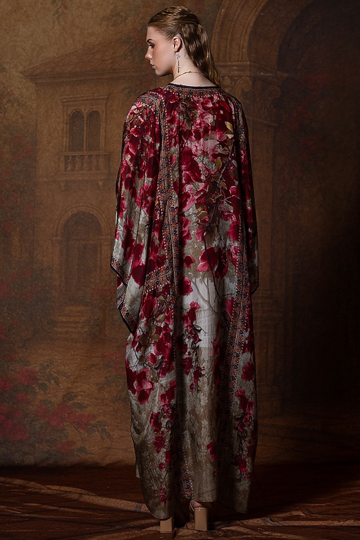 Beige & Red Silk Printed Boxy Kaftan by Rajdeep Ranawat at Pernia's Pop Up Shop