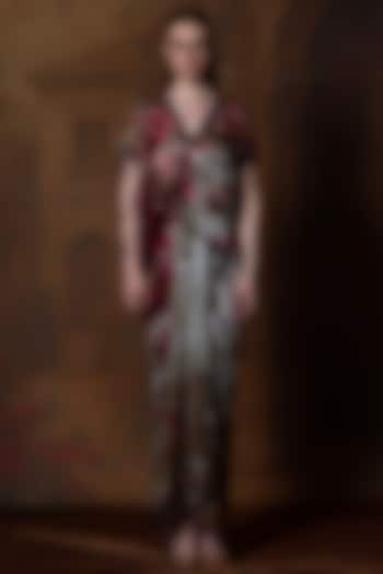 Beige & Red Silk Printed Vacation Dress by Rajdeep Ranawat at Pernia's Pop Up Shop