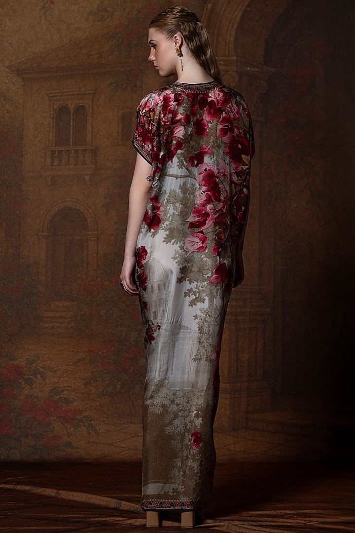 Beige & Red Silk Printed Vacation Dress by Rajdeep Ranawat at Pernia's Pop Up Shop
