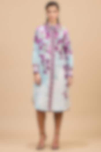 Lavender & Pale Denim Cotton Linen Printed Cocktail Shirt Dress by Rajdeep Ranawat at Pernia's Pop Up Shop