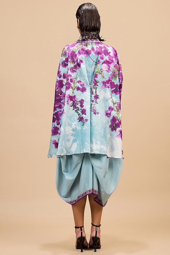 Lavender & Pale Denim Cotton Silk Printed Dhoti Set by Rajdeep Ranawat at Pernia's Pop Up Shop