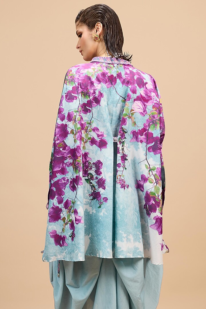 Lavender & Pale Denim Cotton Silk Printed Dhoti Set by Rajdeep Ranawat at Pernia's Pop Up Shop