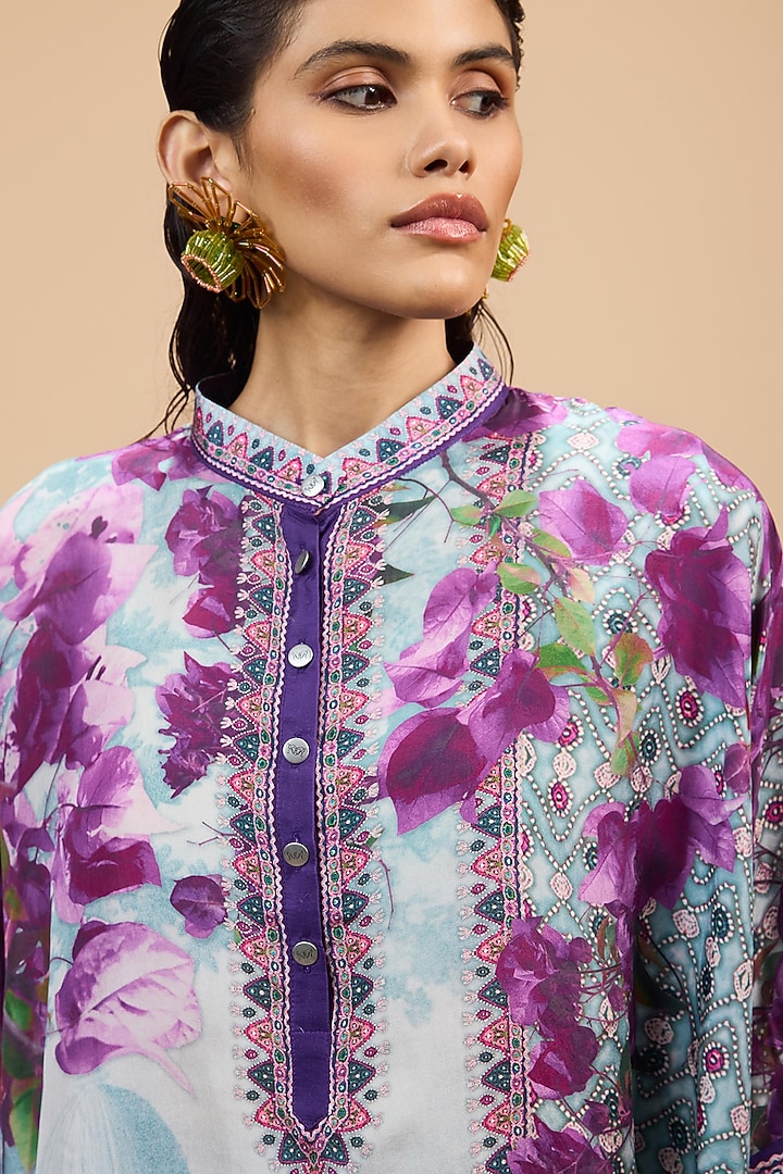 Lavender & Pale Denim Silk Tunic by Rajdeep Ranawat at Pernia's Pop Up Shop