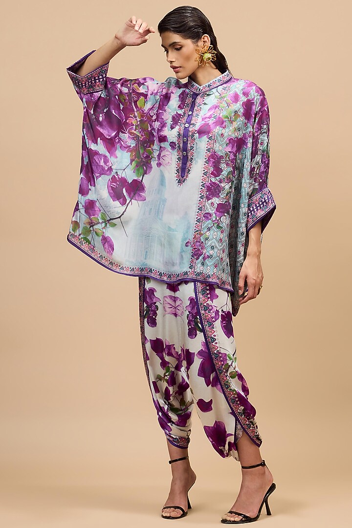 Lavender & Pale Denim Modal Satin Dhoti by Rajdeep Ranawat at Pernia's Pop Up Shop