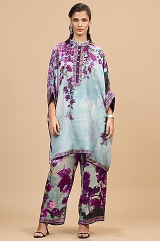 Lavender & Pale Denim Silk Tunic by Rajdeep Ranawat