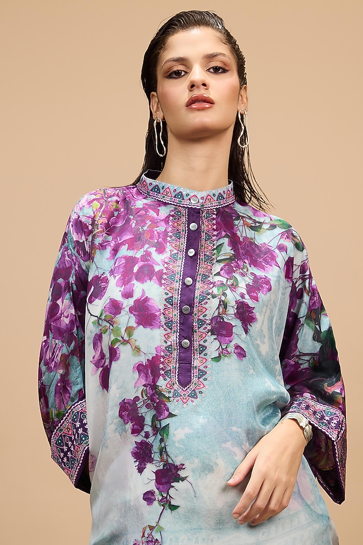 Lavender & Pale Denim Silk Tunic by Rajdeep Ranawat at Pernia's Pop Up Shop