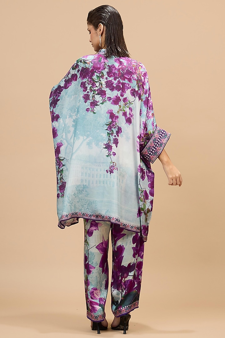 Lavender & Pale Denim Modal Satin Printed Pants by Rajdeep Ranawat at Pernia's Pop Up Shop