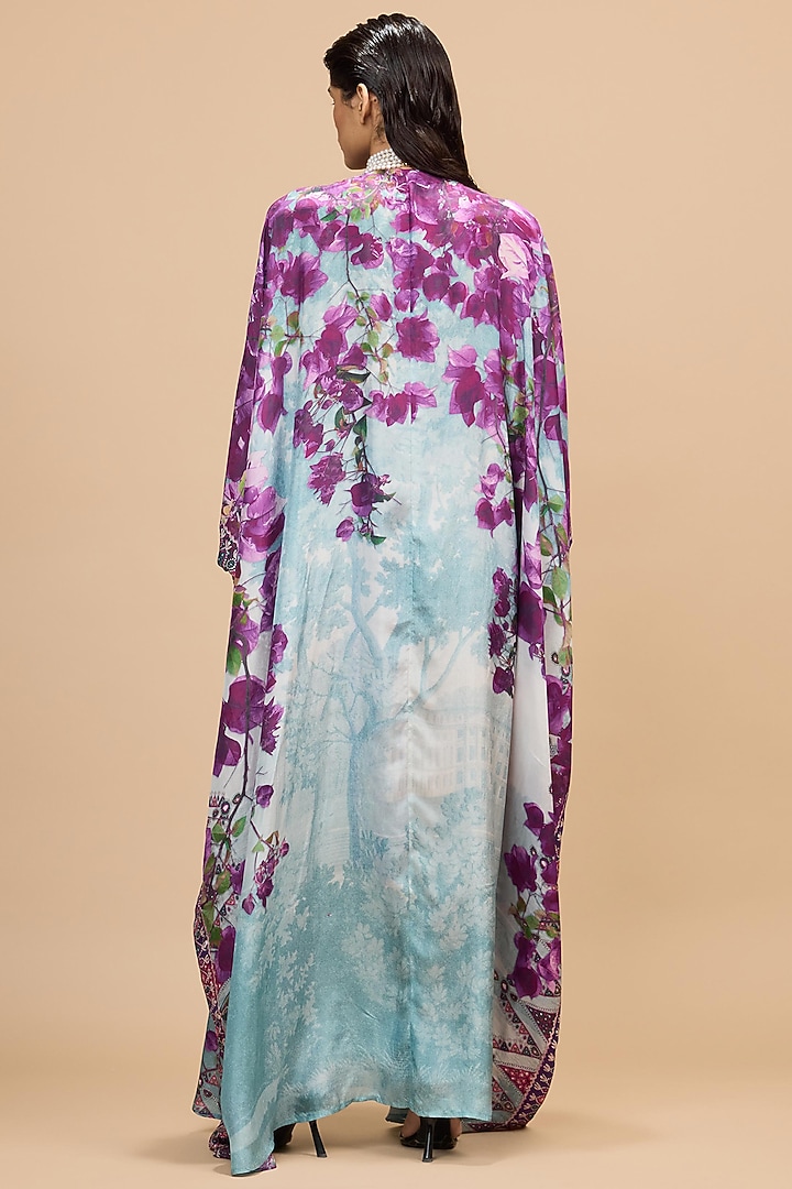 Lavender & Pale Denim Silk Printed Kaftan by Rajdeep Ranawat at Pernia's Pop Up Shop