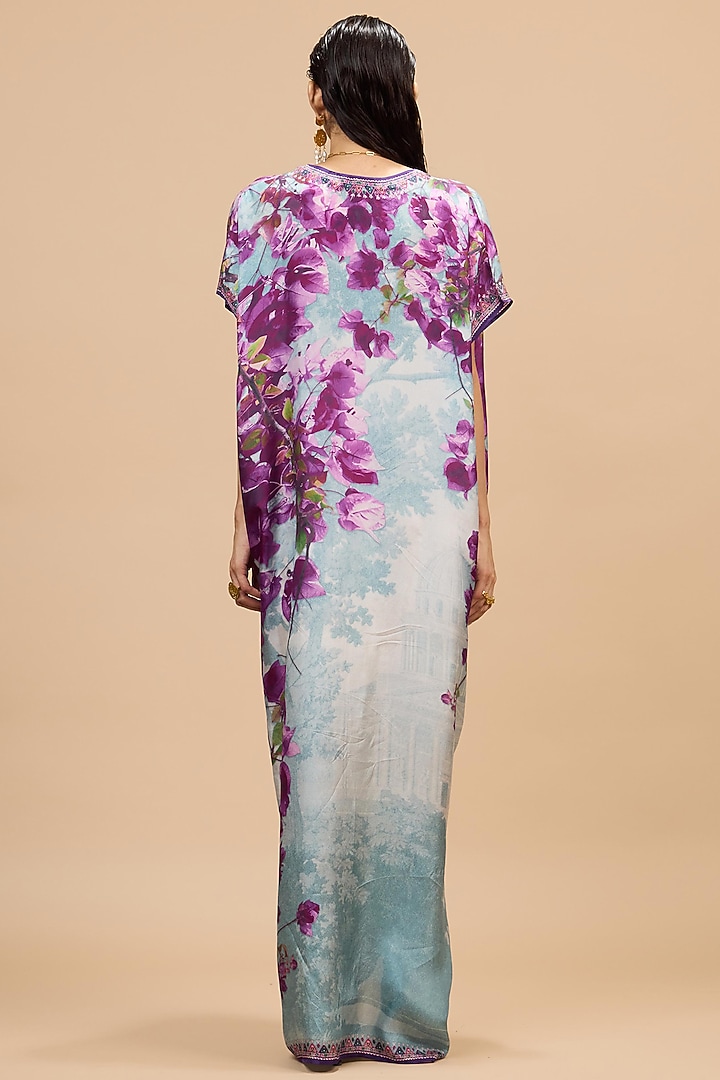 Lavender & Pale Denim Silk Printed Vacation Dress by Rajdeep Ranawat at Pernia's Pop Up Shop