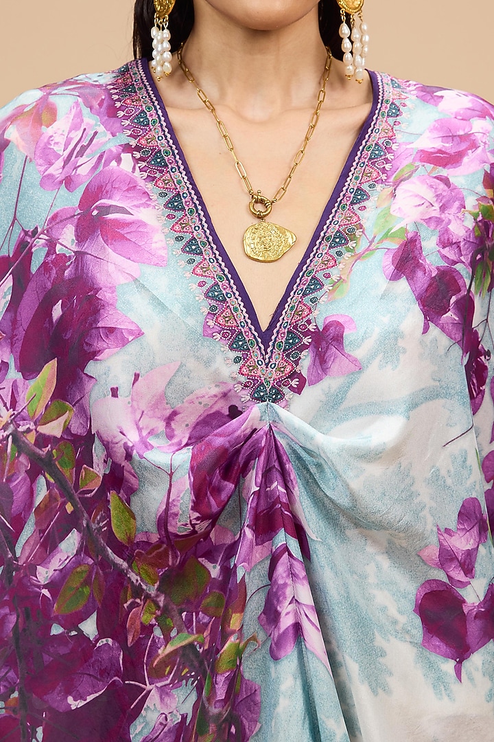 Lavender & Pale Denim Silk Printed Vacation Dress by Rajdeep Ranawat at Pernia's Pop Up Shop