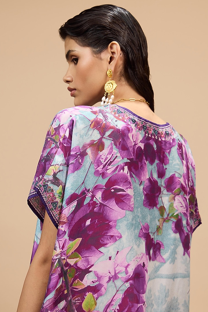 Lavender & Pale Denim Silk Printed Vacation Dress by Rajdeep Ranawat at Pernia's Pop Up Shop