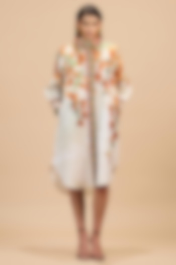 Mustard & Poly Gold Cotton Linen Printed Cocktail Shirt Dress by Rajdeep Ranawat at Pernia's Pop Up Shop