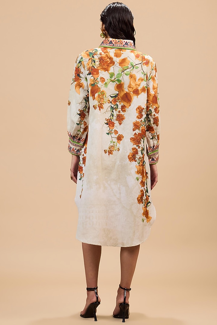 Mustard & Poly Gold Cotton Linen Printed Cocktail Shirt Dress by Rajdeep Ranawat at Pernia's Pop Up Shop