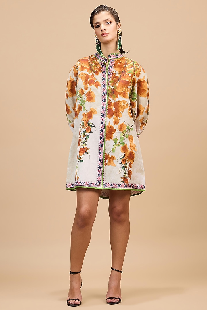 Mustard & Poly Gold Cotton Linen A-Line Printed Vacation Dress by Rajdeep Ranawat at Pernia's Pop Up Shop