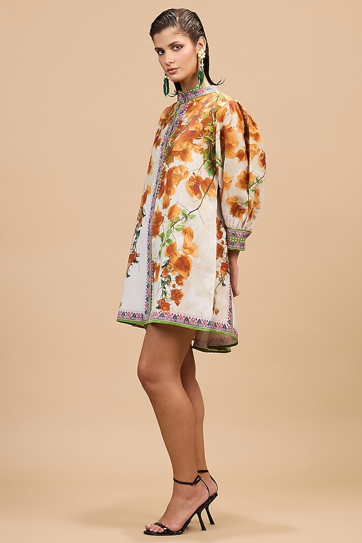 Mustard & Poly Gold Cotton Linen A-Line Printed Vacation Dress by Rajdeep Ranawat at Pernia's Pop Up Shop