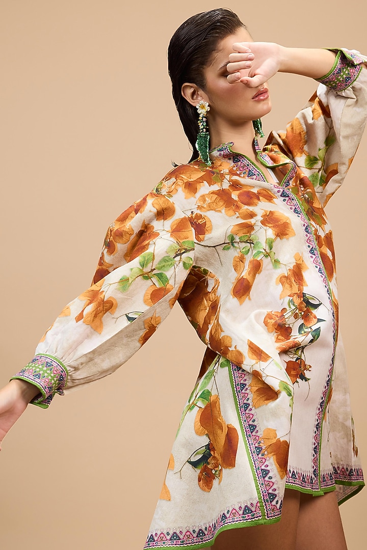 Mustard & Poly Gold Cotton Linen A-Line Printed Vacation Dress by Rajdeep Ranawat at Pernia's Pop Up Shop