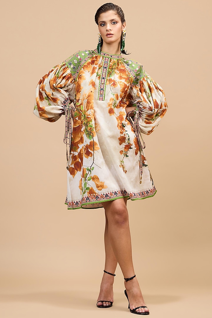 Mustard & Poly Gold Cotton Linen Short Kaftan by Rajdeep Ranawat at Pernia's Pop Up Shop