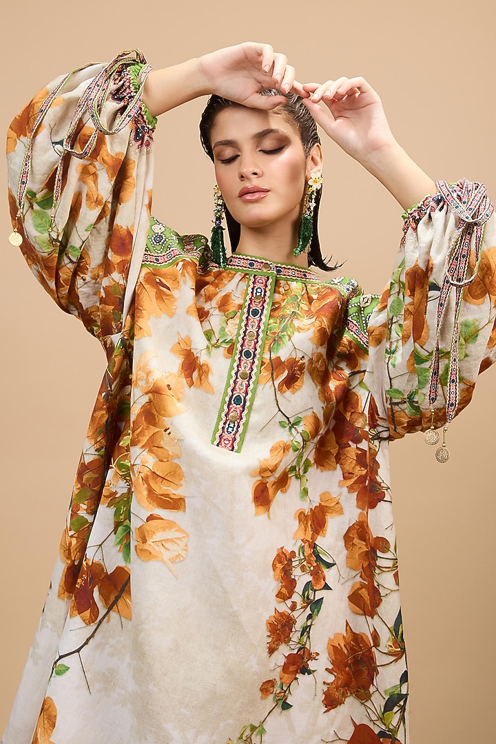 Mustard & Poly Gold Cotton Linen Short Kaftan by Rajdeep Ranawat at Pernia's Pop Up Shop