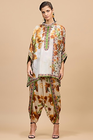 Mustard & Poly Gold Modal Satin Dhoti by Rajdeep Ranawat