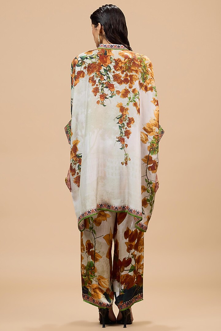 Mustard & Poly Gold Modal Satin Printed Pants by Rajdeep Ranawat at Pernia's Pop Up Shop