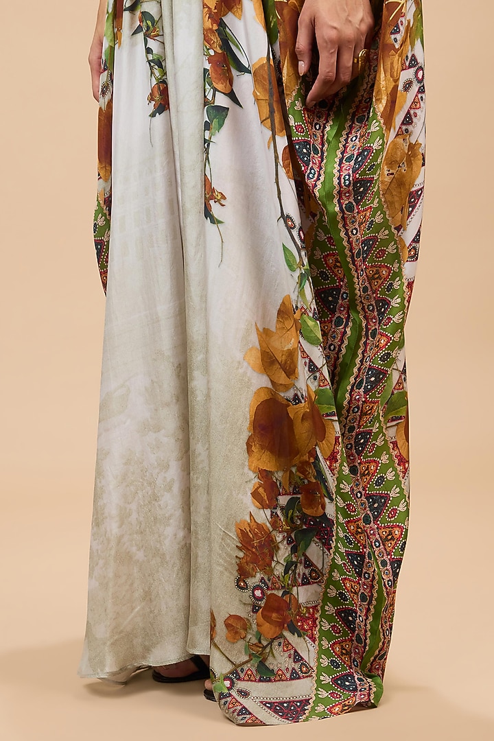Mustard & Poly Gold Silk Printed Kaftan by Rajdeep Ranawat at Pernia's Pop Up Shop