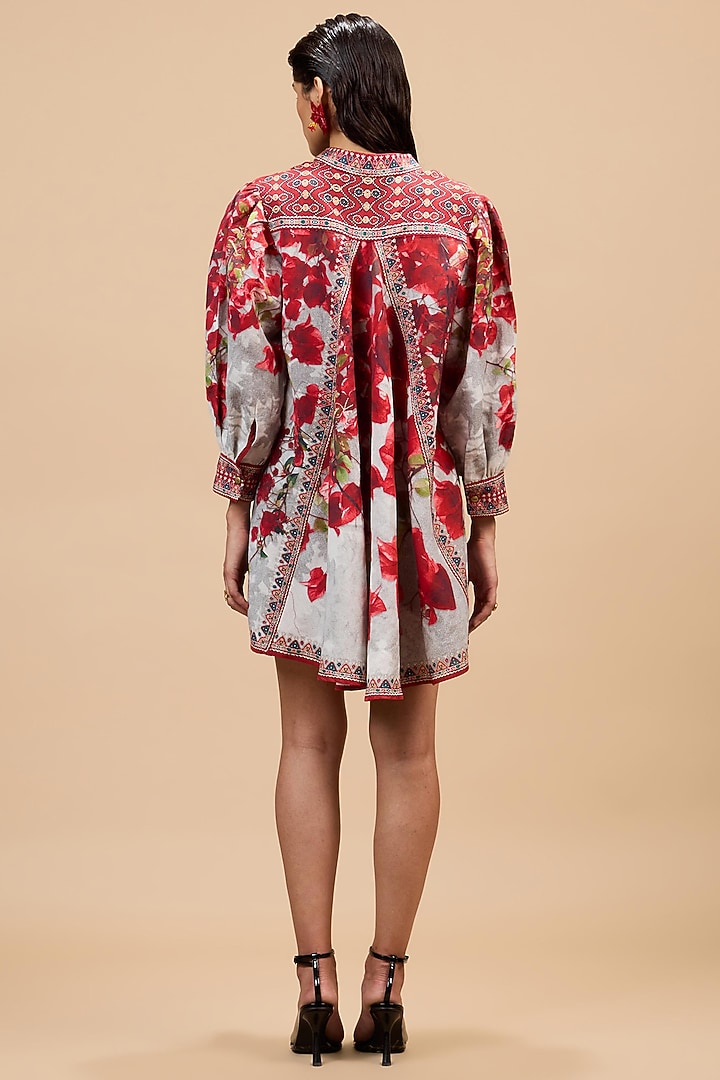 Red & Pale Grey Cotton Linen A-Line Vacation Dress by Rajdeep Ranawat at Pernia's Pop Up Shop