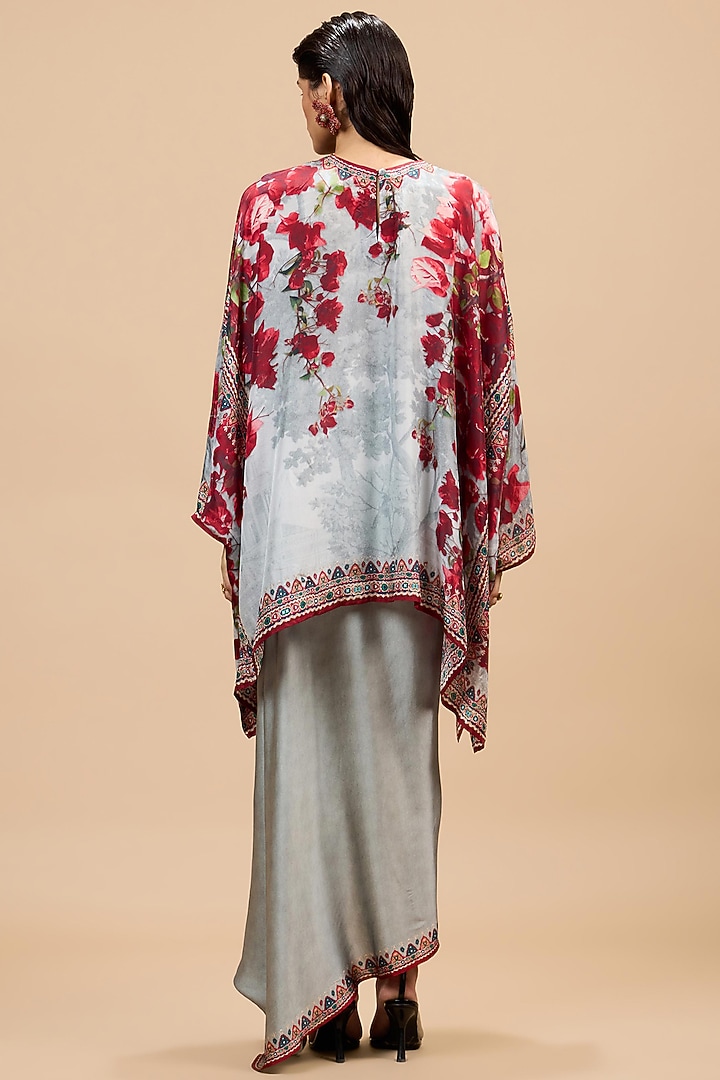 Red & Pale Grey Cotton Linen Printed Draped Skirt Set by Rajdeep Ranawat at Pernia's Pop Up Shop