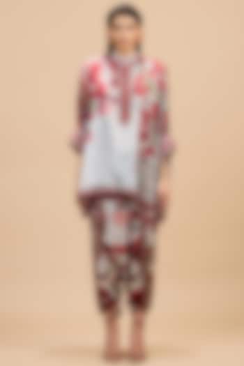 Red & Pale Grey Silk Tunic by Rajdeep Ranawat at Pernia's Pop Up Shop