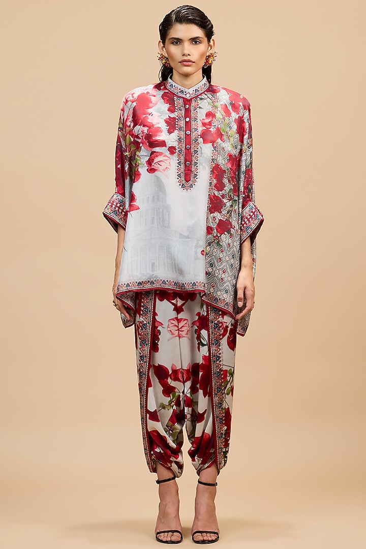 Red & Pale Grey Silk Tunic by Rajdeep Ranawat at Pernia's Pop Up Shop