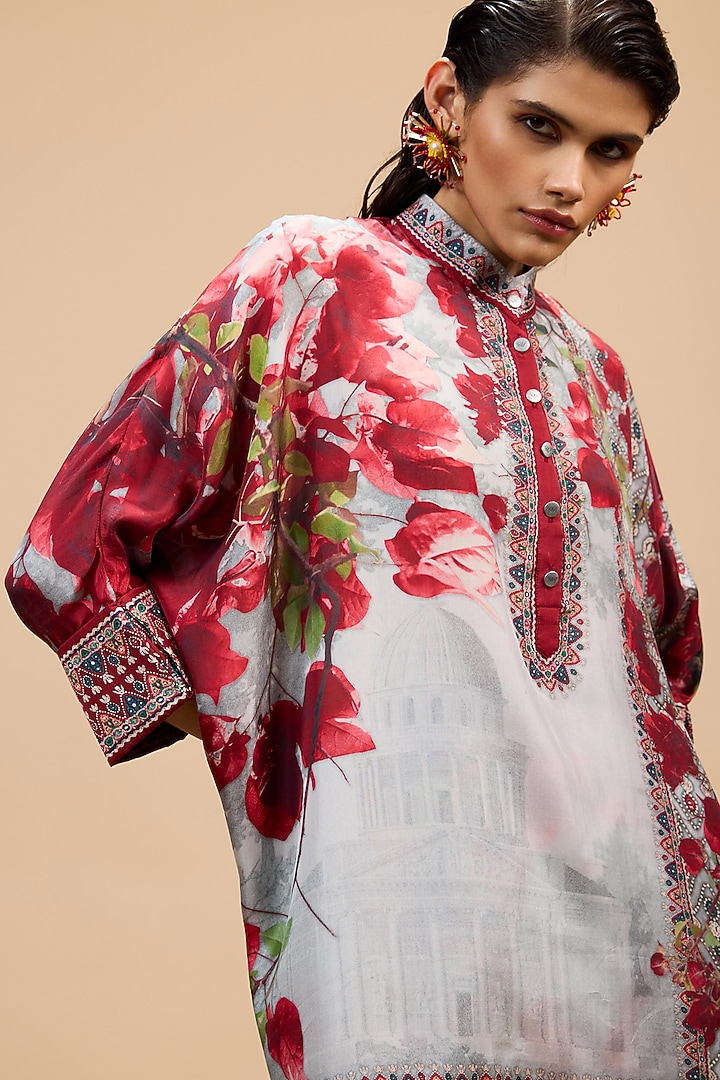 Red & Pale Grey Silk Tunic by Rajdeep Ranawat at Pernia's Pop Up Shop