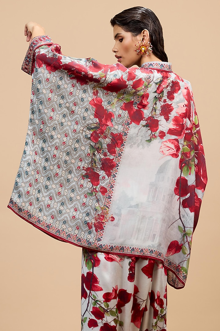 Red & Pale Grey Silk Tunic by Rajdeep Ranawat at Pernia's Pop Up Shop