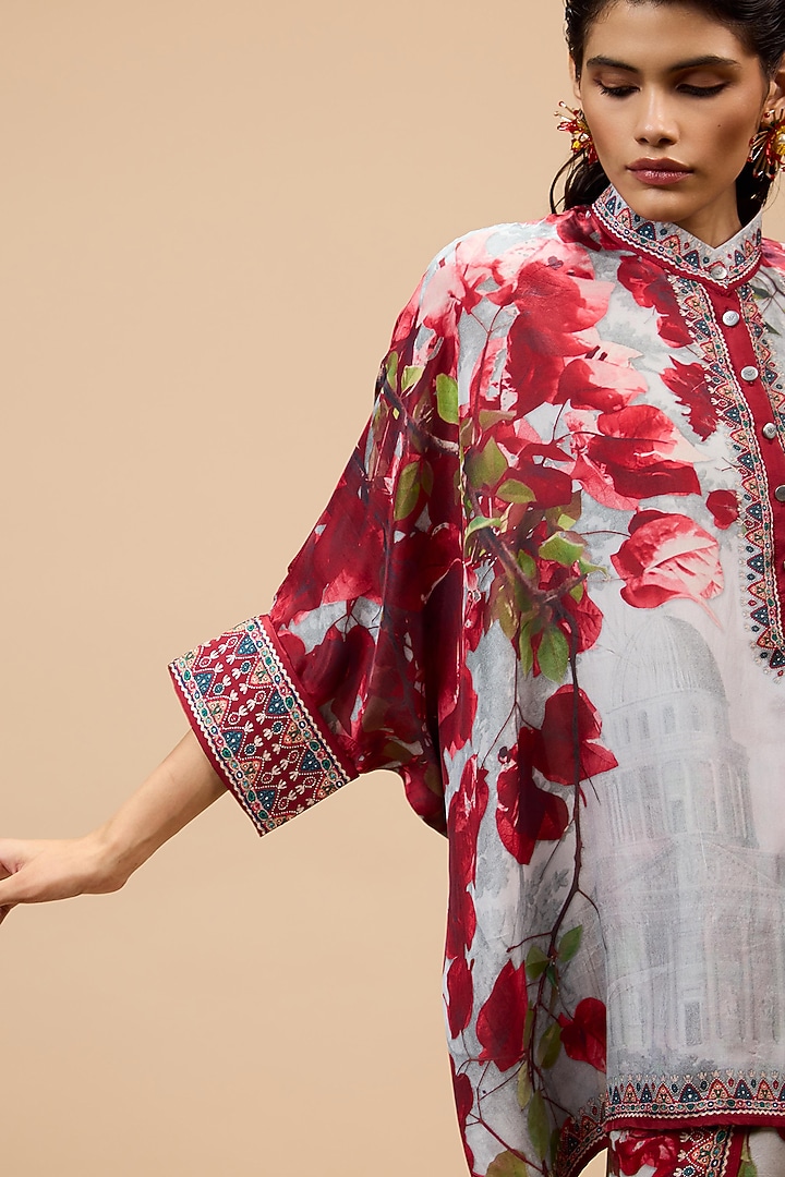 Red & Pale Grey Silk Tunic by Rajdeep Ranawat at Pernia's Pop Up Shop