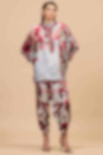 Red & Pale Grey Modal Satin Dhoti by Rajdeep Ranawat at Pernia's Pop Up Shop