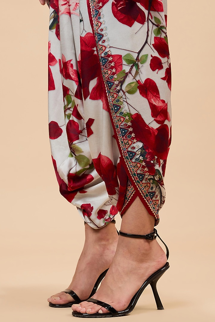 Red & Pale Grey Modal Satin Dhoti by Rajdeep Ranawat at Pernia's Pop Up Shop