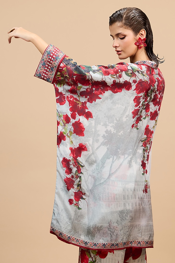 Red & Pale Grey Silk Tunic by Rajdeep Ranawat at Pernia's Pop Up Shop