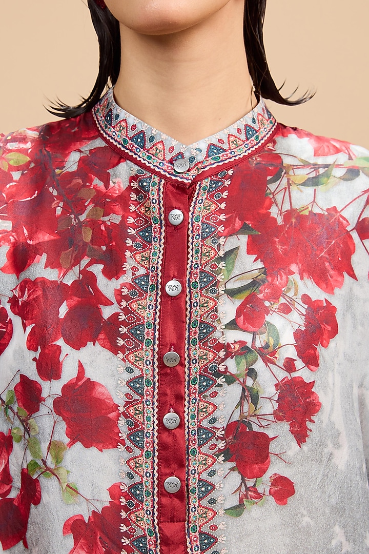 Red & Pale Grey Silk Tunic by Rajdeep Ranawat at Pernia's Pop Up Shop