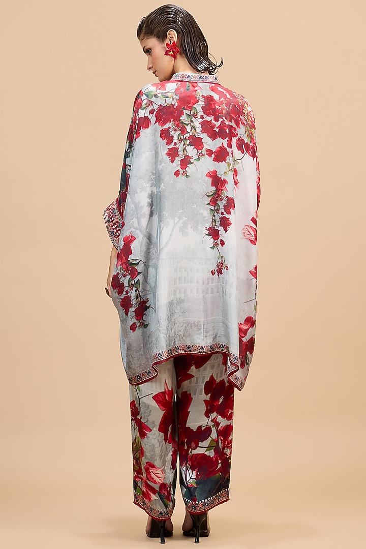 Red & Pale Grey Modal Satin Pants by Rajdeep Ranawat at Pernia's Pop Up Shop