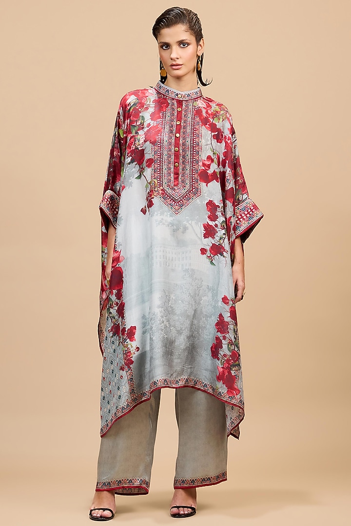 Red & Pale Grey Silk Tunic by Rajdeep Ranawat at Pernia's Pop Up Shop