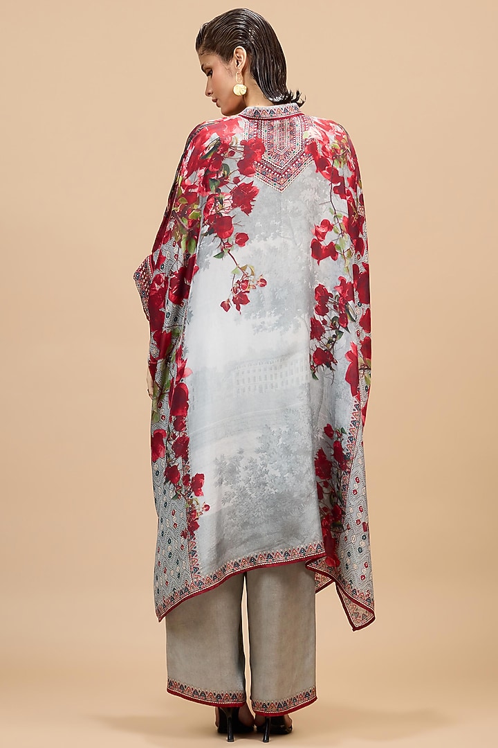 Red & Pale Grey Silk Tunic by Rajdeep Ranawat at Pernia's Pop Up Shop