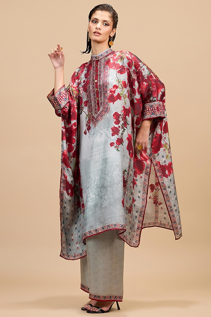 Red & Pale Grey Silk Tunic by Rajdeep Ranawat at Pernia's Pop Up Shop