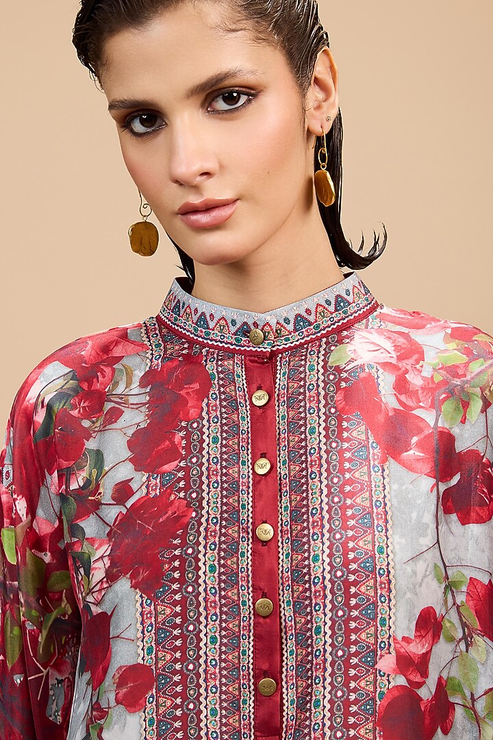 Red & Pale Grey Silk Tunic by Rajdeep Ranawat at Pernia's Pop Up Shop