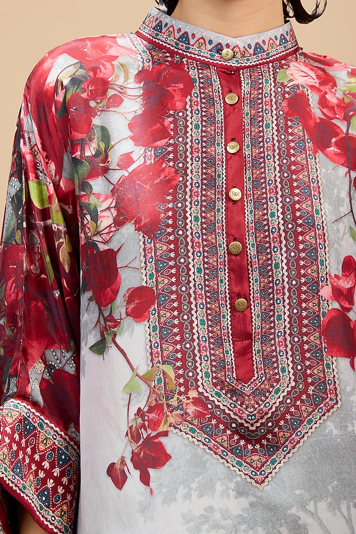 Red & Pale Grey Silk Tunic by Rajdeep Ranawat at Pernia's Pop Up Shop