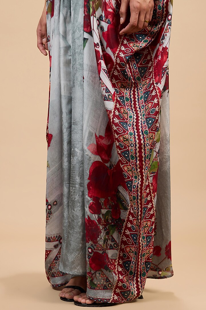 Red & Pale Grey Silk Printed Kaftan by Rajdeep Ranawat at Pernia's Pop Up Shop