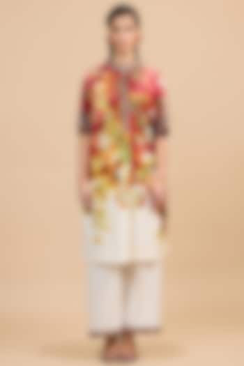 Red & Rust Gold Cotton Silk Printed Kurta Set by Rajdeep Ranawat at Pernia's Pop Up Shop