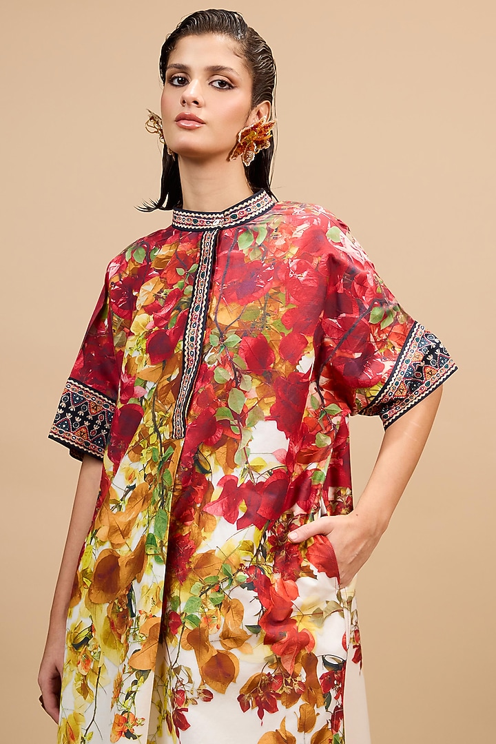 Red & Rust Gold Cotton Silk Printed Kurta Set by Rajdeep Ranawat at Pernia's Pop Up Shop