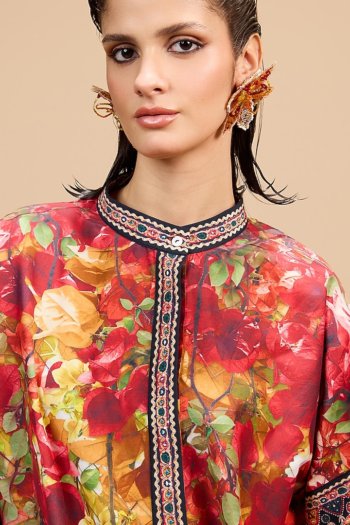 Red & Rust Gold Cotton Silk Printed Kurta Set by Rajdeep Ranawat at Pernia's Pop Up Shop