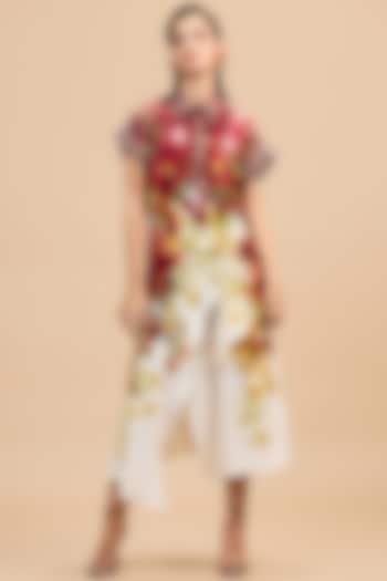 Red & Rust Gold Silk Printed Midi Vacation Dress by Rajdeep Ranawat at Pernia's Pop Up Shop