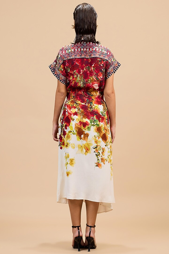 Red & Rust Gold Silk Printed Midi Vacation Dress by Rajdeep Ranawat at Pernia's Pop Up Shop